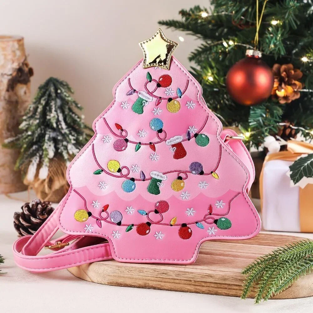 Women Christmas Tree Crossbody Purse Leather Storage Gifts Holiday Fashion